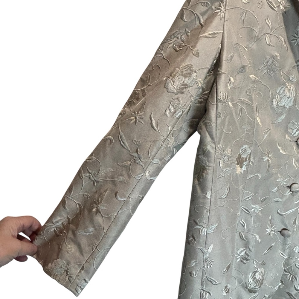 La Femme Cream Silk Midi Coat Fully Lined Covered with Embroidery - Size 14 - Picture 7 of 10